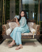 PASTEL BLUE EMBROIDERED ORGANZA SET